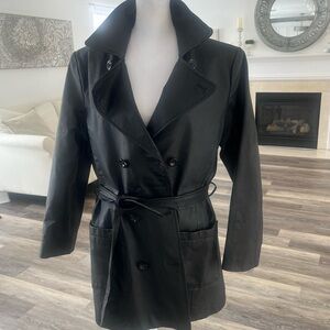 Amalfi Leather belted Jacket black trench Coat Size Medium 90’s Y2K matrix